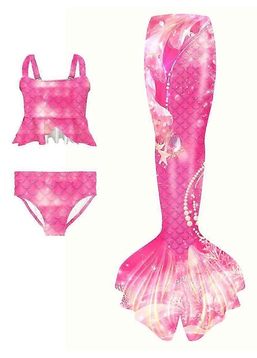 Costum de baie set 3 piese Sirena pentru fete roz