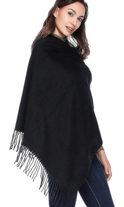 Esarfa dama, casmir, moale, calduroasa, negru, 78x28inch