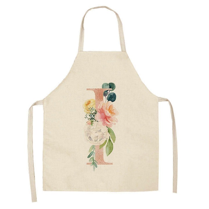 Sort de bucatarie, model alfabet si flori, poliester, 68x55cm