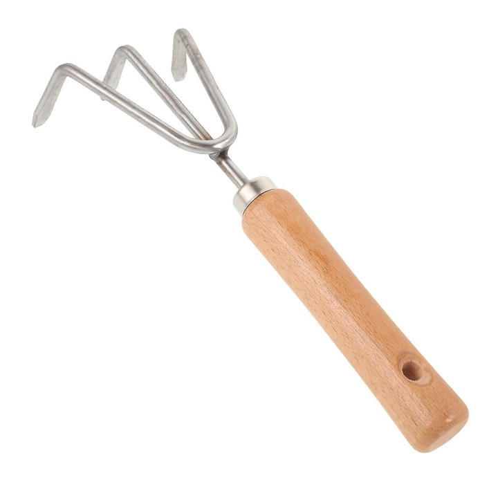 Grebla mica pentru gradina, lemn si otel inoxidabil, portabila, 23.5x8.5x4cm, multicolor