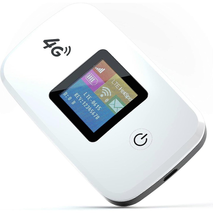 Router WiFi mobil 4G, hotspot, kijelző, 2400mAh akkumulátor, fekete, hordozható