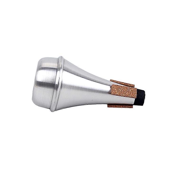 Amortizor pentru trompeta, metal si lemn, argintiu, 13.1x6.7x6.7cm