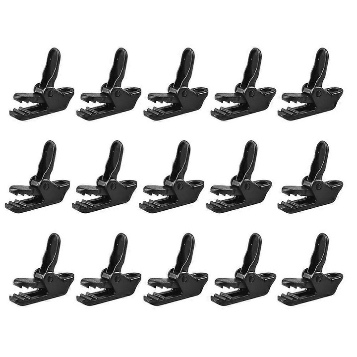 Set 15 cleme cort plastic negre 3.5x0.8x1 cm pentru camping