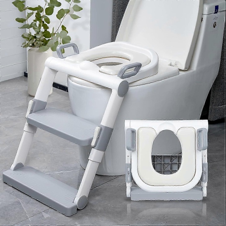 Scaun antrenament olita pliabil cu scara, compact, alb, ajustabil