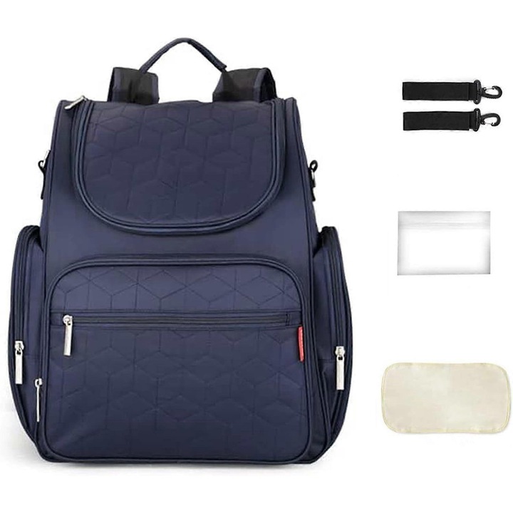 Rucsac pentru scutece, capacitate mare, impermeabil, albastru, 39x31x15cm