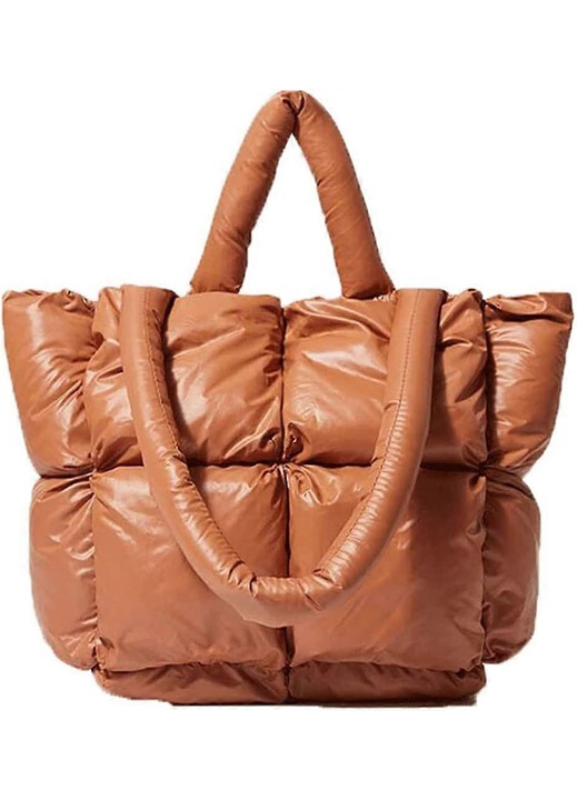 Női táska, pufi, nylon, barna, 36x25x12cm