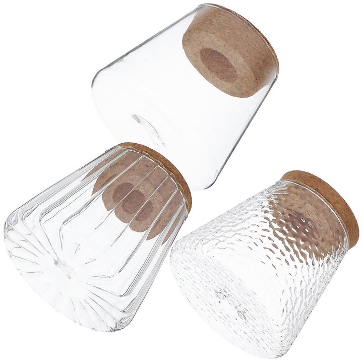 Set 3 vaze hidroponice transparente sticla 9.5x8.7x6.5cm 400ml