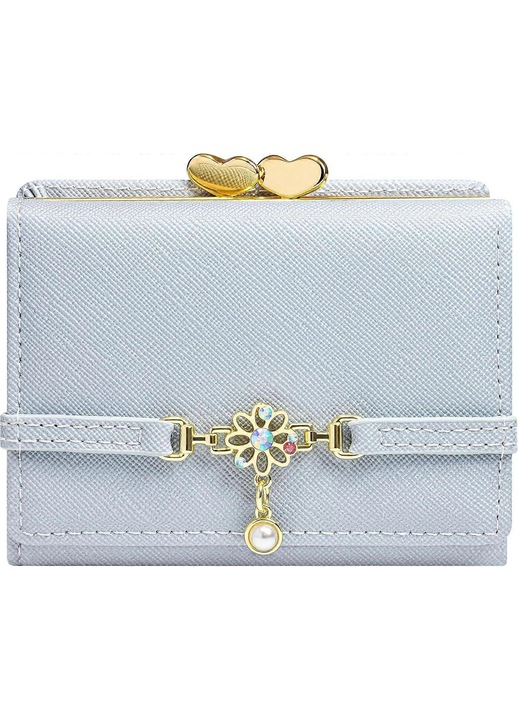 Portofel dama trifold mic, piele PU, roz, 8x10.5x3.2cm, protectie RFID