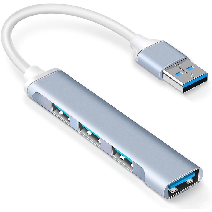 USB 3.0 elosztó, 4 portos, alumínium, mini hordozható