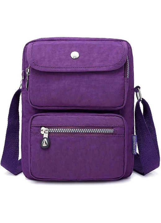 Női crossbody táska, nylon, vízálló, lila, 26x7x20cm
