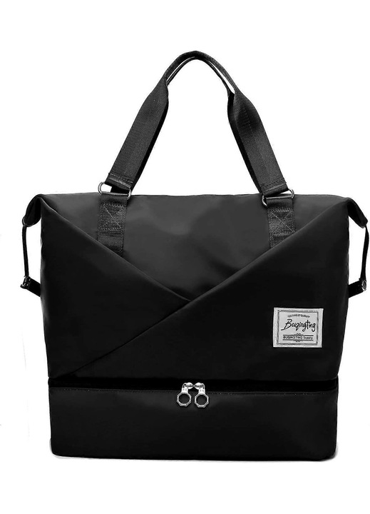 Női sporttáska, fekete, 41x23x37cm, laptop- és cipőrekesszel, vízálló