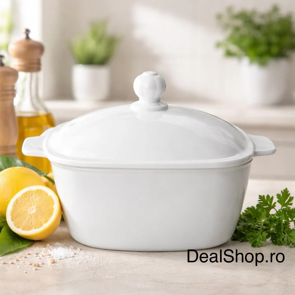 dealshopromania Supieră de sticlă termorezistenta, 2 litri, cu capac
