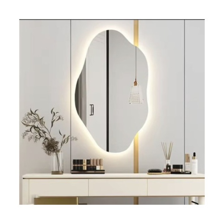 Oglinda baie LED 24w, 3 tipuri lumina, 60cm x 90cm, Montare vertical sau orizontal, Functie dezaburire, Buton touch, Reglare intensitate lumina