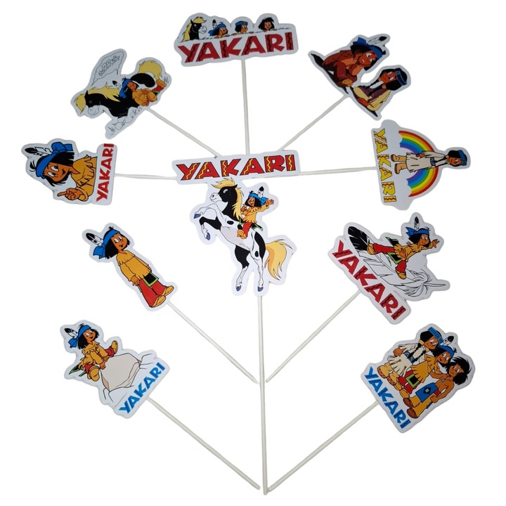 Decoratiune topper tort carton, tematica Yakari, aniversare - 10 piese