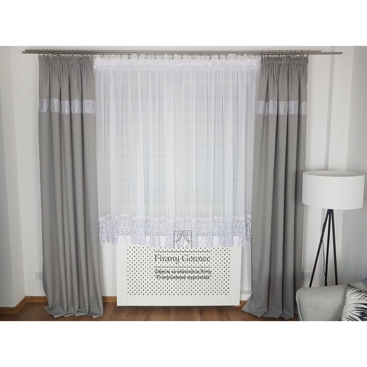 Kész függöny, Flying, voile csipkével 30cm, fehér, 400x175cm