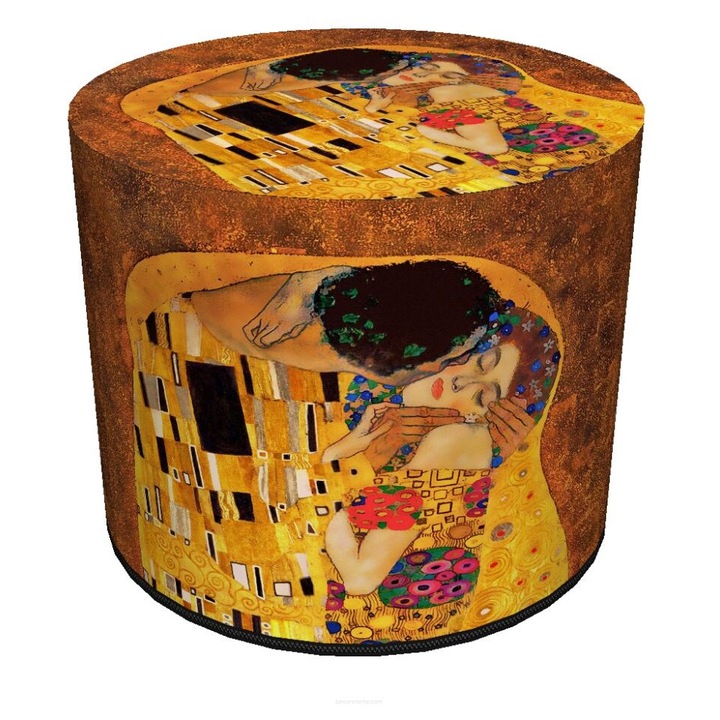 Bertoni Klimt velúr puff, hengeres, nyomott mintás, elegáns, 40x40cm