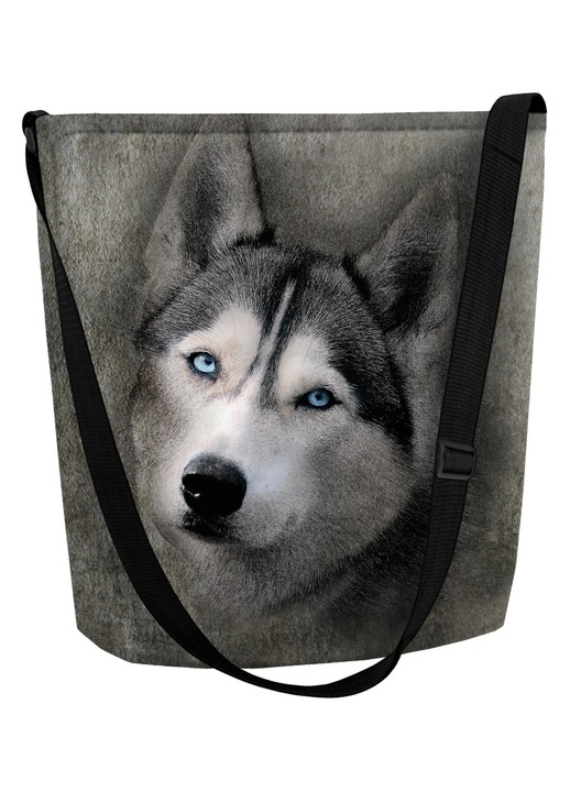 Bertoni FUNKY női táska, szürke filc, Husky mintás, 30x25cm