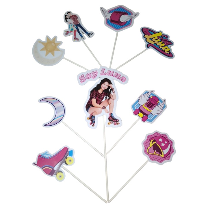Decoratiune topper tort carton, tematica Soy Luna, aniversare - 9 piese