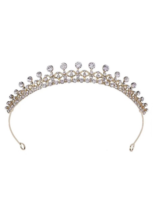 Tiara mireasa, cerc par, aliaj, cristale, argintiu auriu roz auriu, 1.8x14x30cm