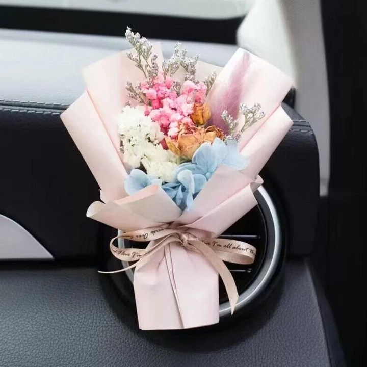 Odorizant auto YANYXR buchet flori uscate parfumate clip aerisire roz