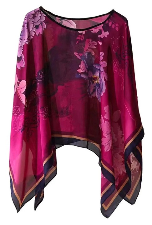 Esarfa dama plaja, chiffon, floral, 110x110cm