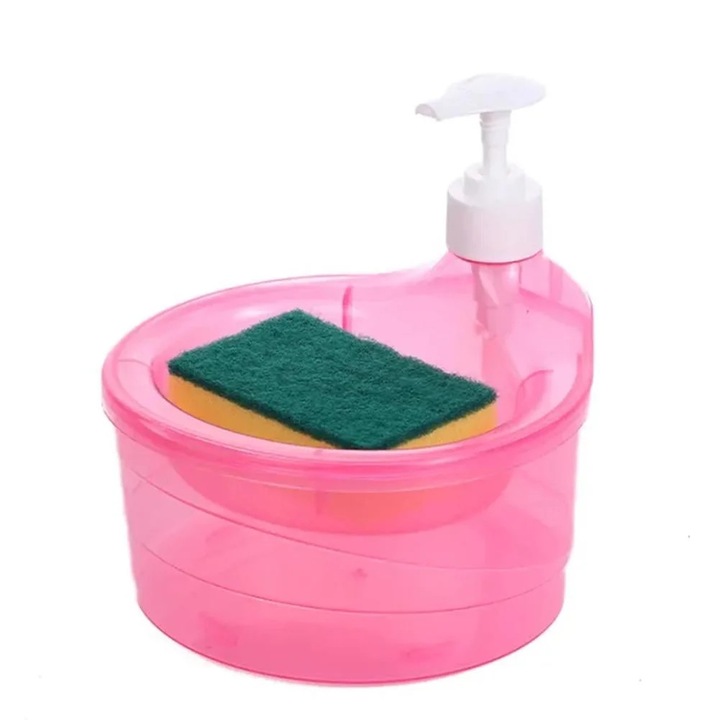 Dispenser detergent YANYXR cu burete, transparent rosu verde mov, 14x13x11cm