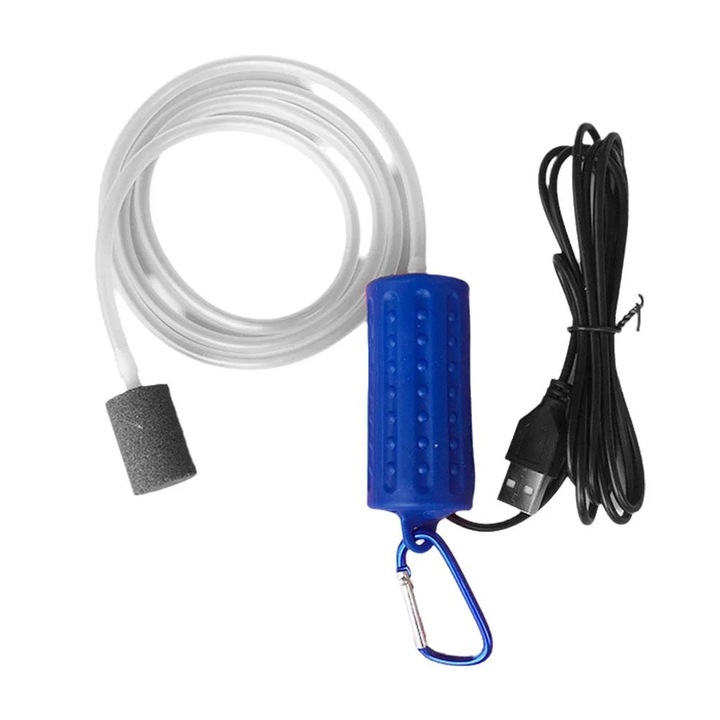 Mini USB hordozható csendes akvárium levegőpumpa sötétkék 7x3cm