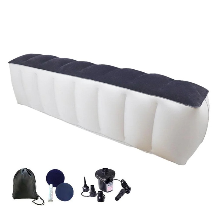 Saltea auto gonflabila pentru bancheta spate, PVC, gri, 130x28x42cm, set