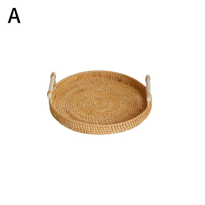 Tava servire rotunda rattan maro 25x25x4cm set