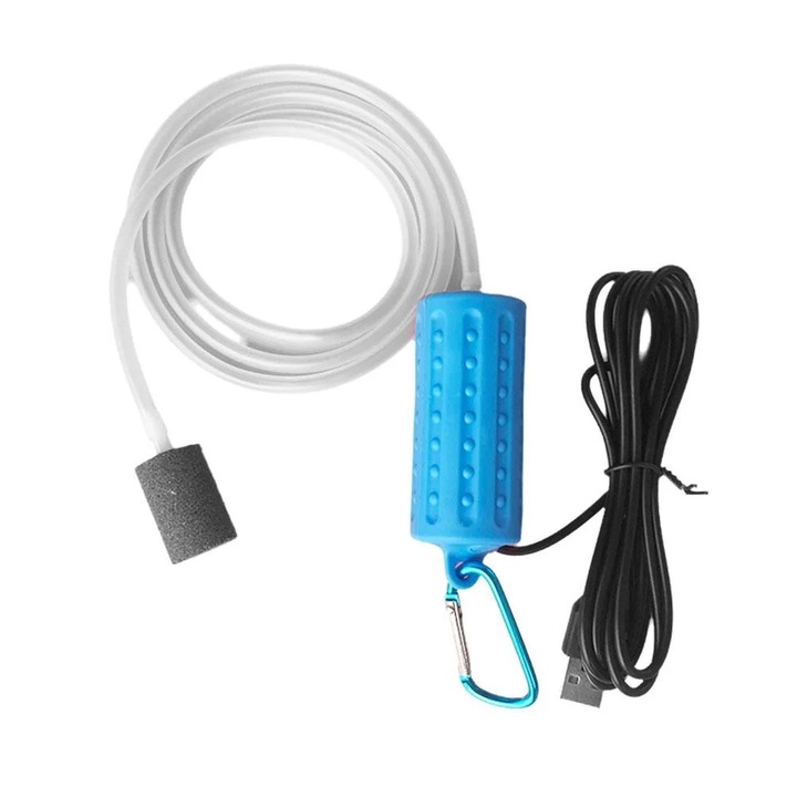 Mini USB akvárium levegőpumpa, csendes, sötétkék-fekete, 7x3cm