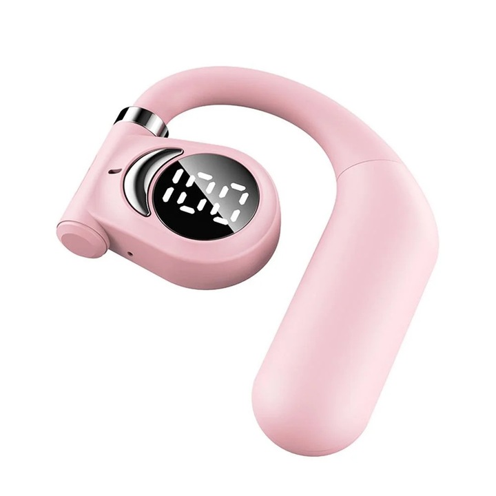 Casti Bluetooth YANYXR Single Ear Digital Display, negru, roz, alb, mov, 90mAh, 5.3, tip agatat
