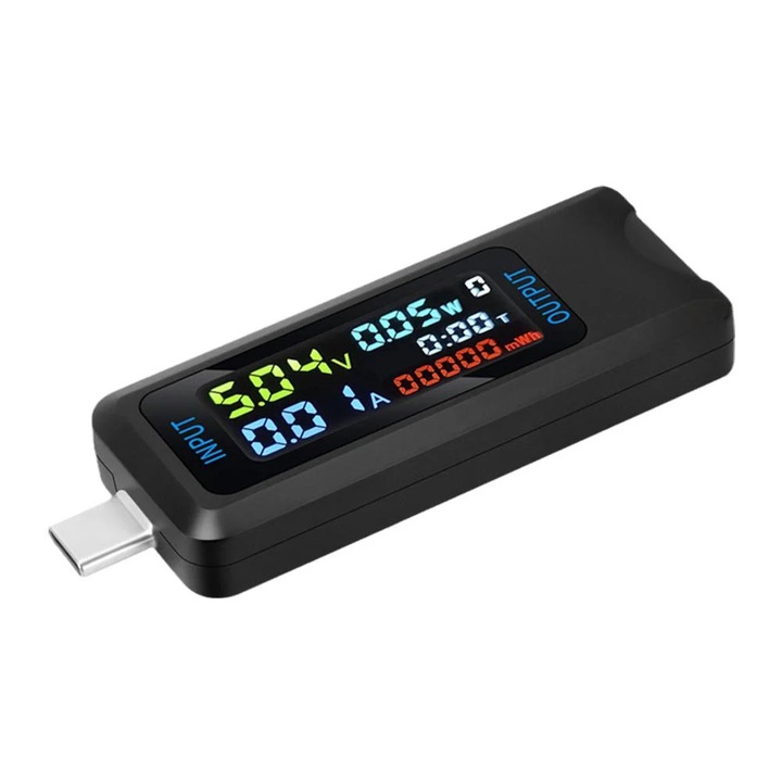 YANYXR USB Type-C Teszter, voltmérő, ampermérő, fekete, kompakt