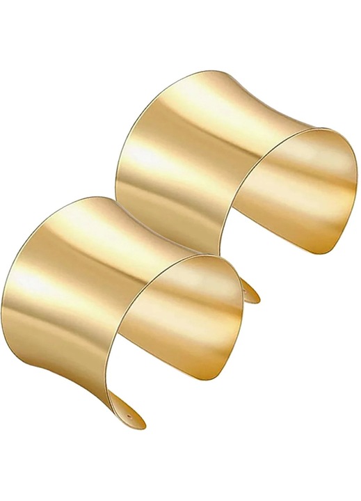 Bratara bangle dama, aliaj, aurie, 6.5x6.5x5 cm, set 2 bucati