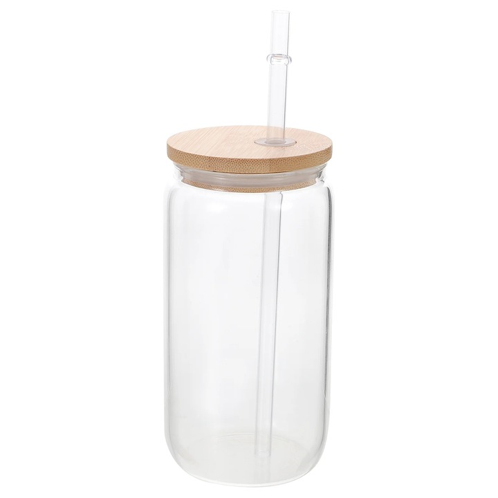 YANYXR üvegpohár tetővel, 360ml, átlátszó, 13.5x6x6cm