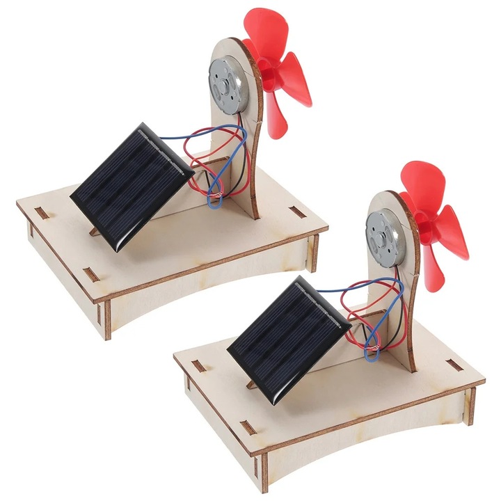 Model ventilator solar din lemn YANYXR, educativ, 10.2x11x7.9cm