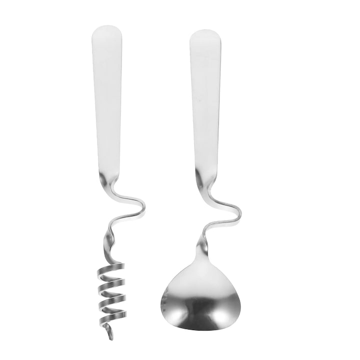 Set 2 linguri inox, curbat, argintiu, 14x3.2x1 cm