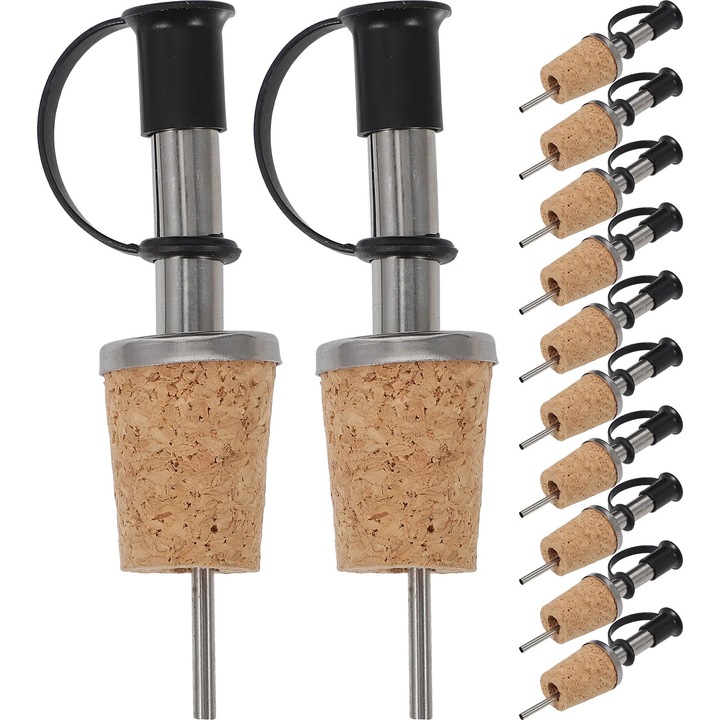 12 db rozsdamentes acél kiöntő szett palackokhoz, porvédő kupakkal, 9.2x2.3x2cm