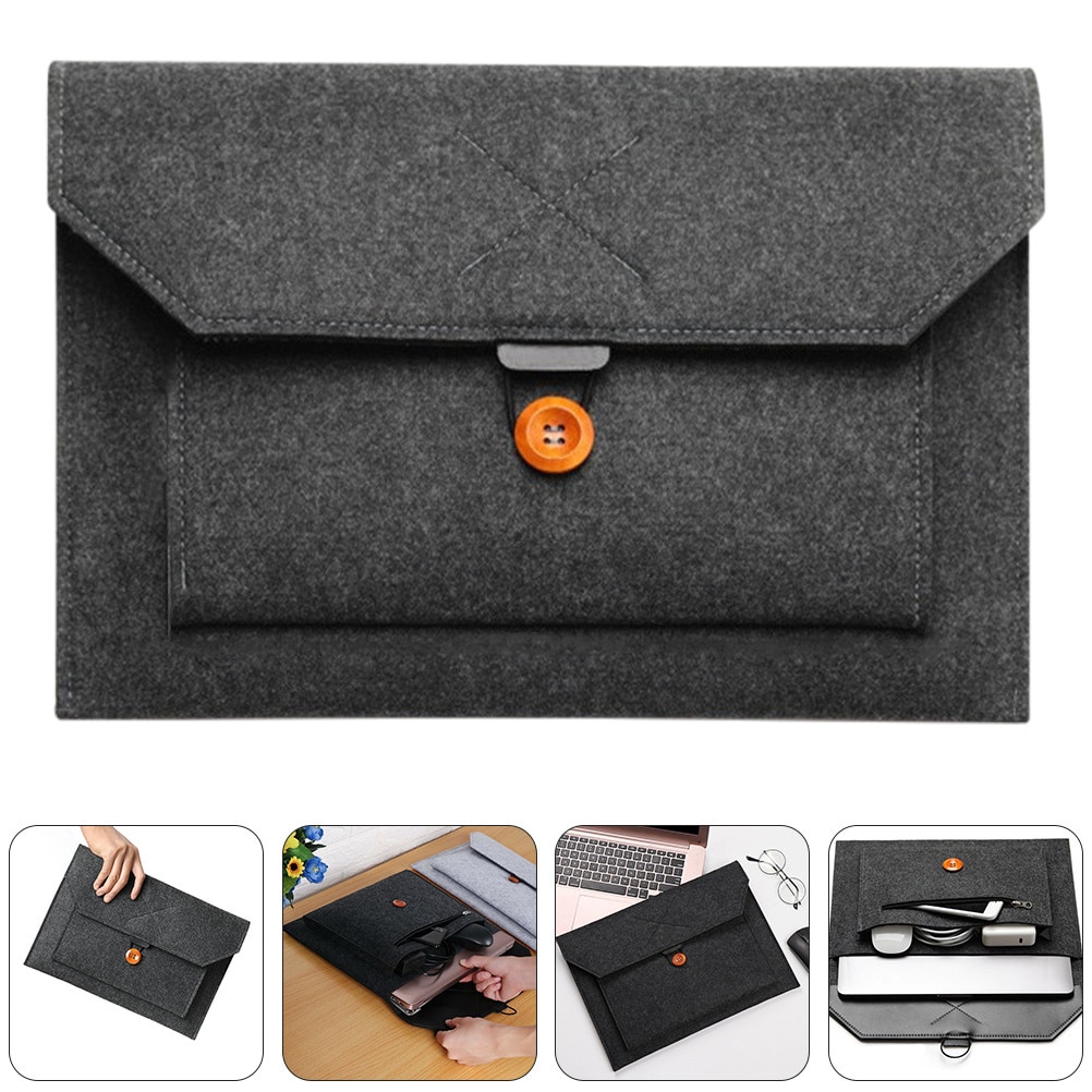 ZYBLSSBB, husa pentru laptop din fetru cu buzunar frontal si inchidere cu buton, negru, 13 inch