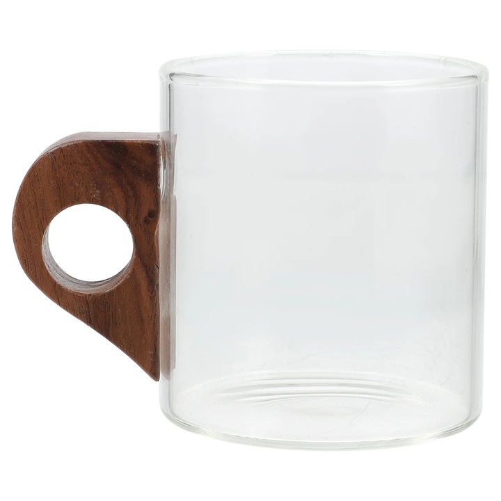 YANYXR teáscsésze, üveg és fa, átlátszó, 400ml, 10.5x8x7.2cm