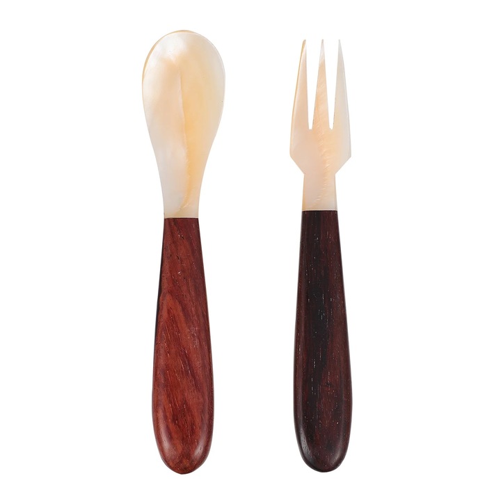 Set tacamuri YANYXR, lingura si furculita, lemn rosu, 14x2.8x1 cm