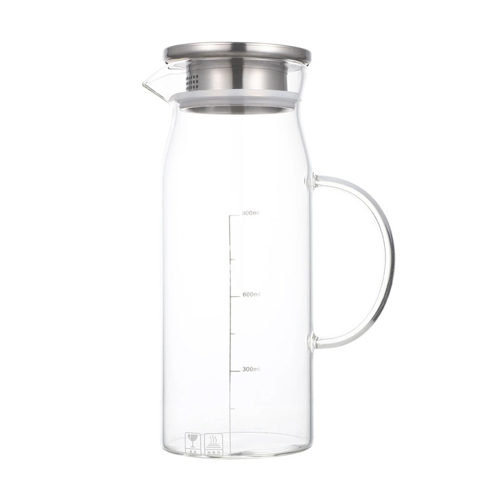 YANYXR kancsó, átlátszó üveg, rozsdamentes acél, 1200ml, 22.5x13x9.6cm