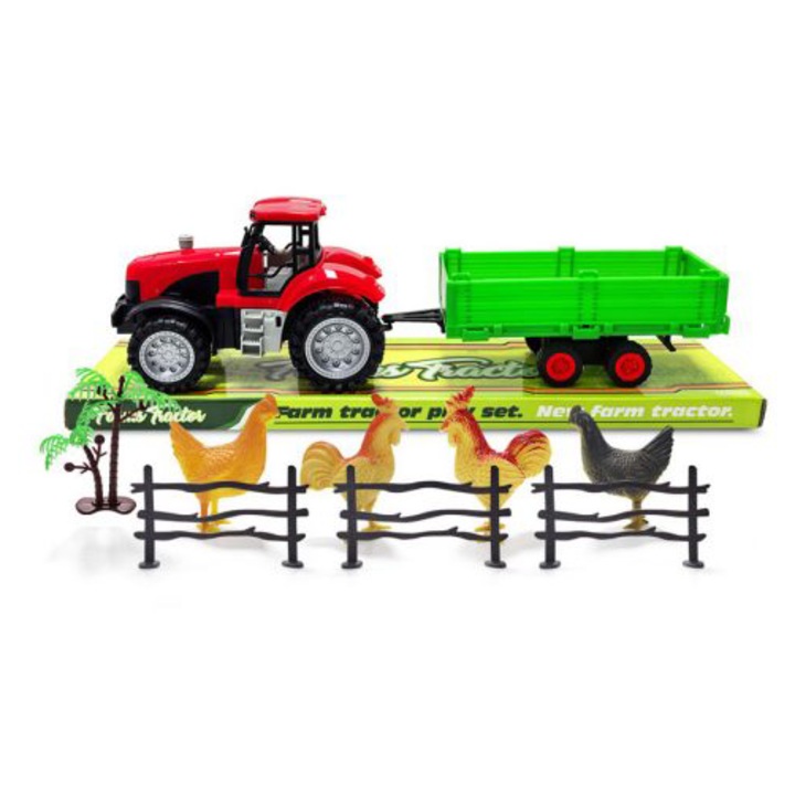 Tractor de Jucarie cu Remorca, Plastic Durabil, Idee Cadou Baieti 3+ Ani