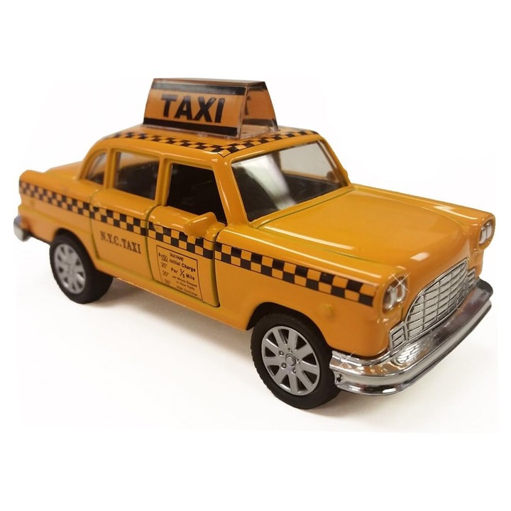Fém játékautó, New York City Taxi, 1:32 méretarány, Ajándékötlet 3+ éves gyermekeknek