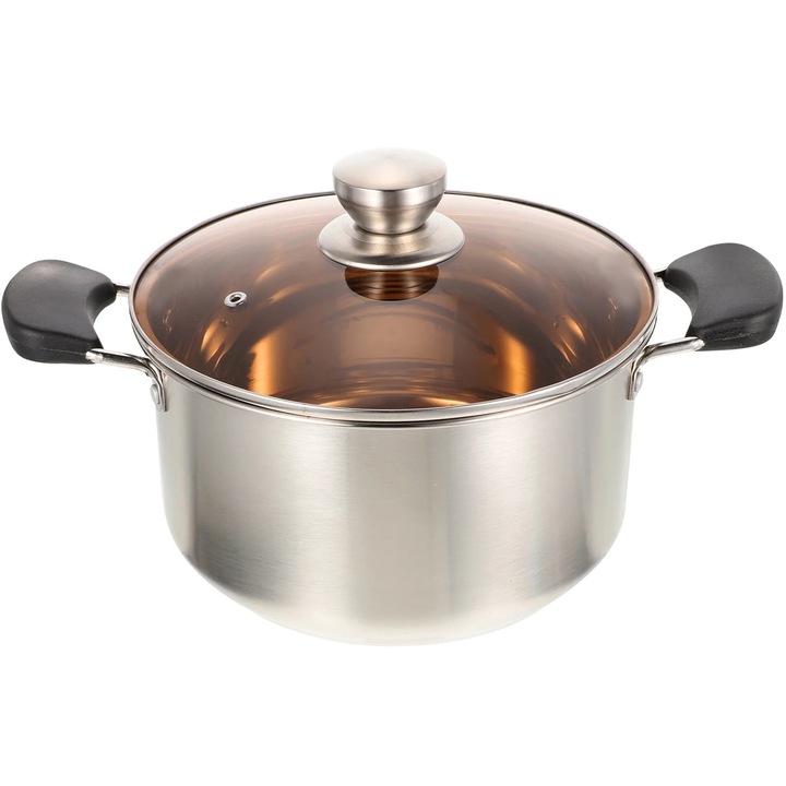 Oala pentru supa YANYXR, inox, capac, manere ergonomice, 26x26x16cm