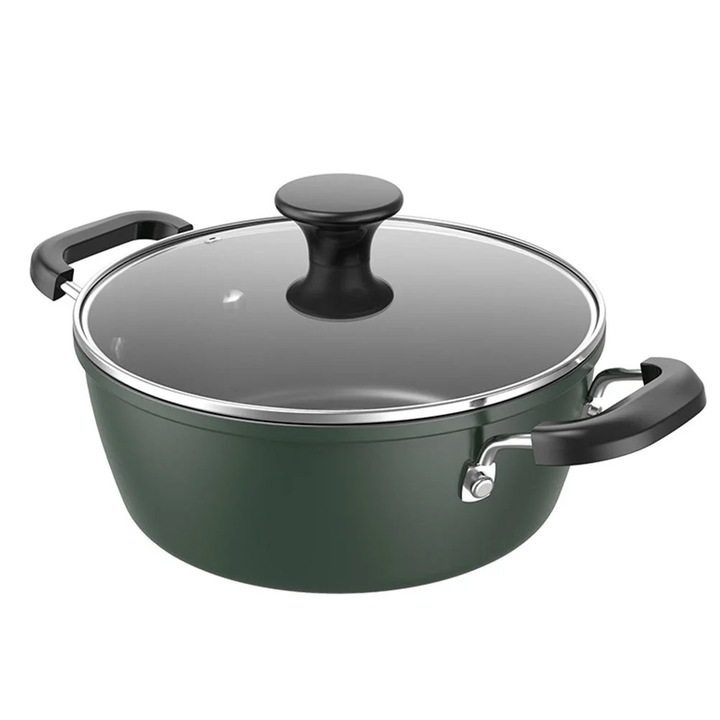 Oala pentru supa YANYXR, fier si sticla, negru-verde, 1.5L