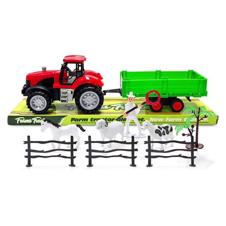 Tractor de Jucarie cu Remorca, Plastic Rezistent, Cadou Baieti 3+ Ani