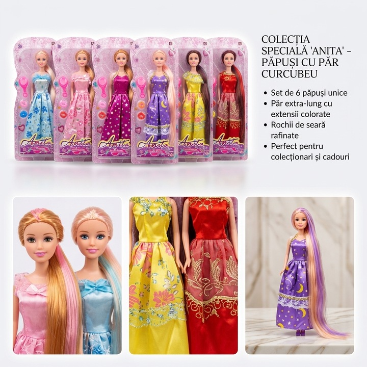Jucarie Papusa cu par foarte lung tip Rapunzel Anita, Cadou Copii 3+ Ani