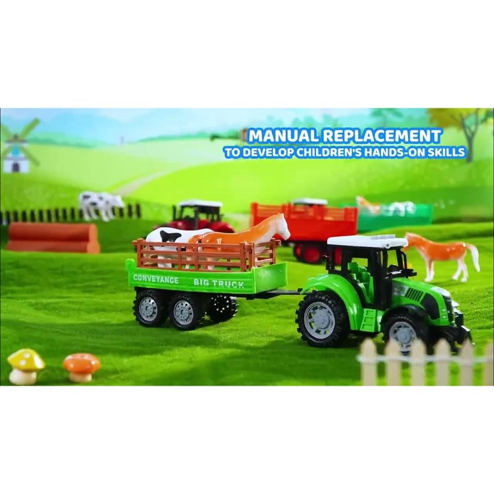Tractor de Jucarie cu Remorca, Plastic Durabil, Idee Cadou Baieti 3+ Ani