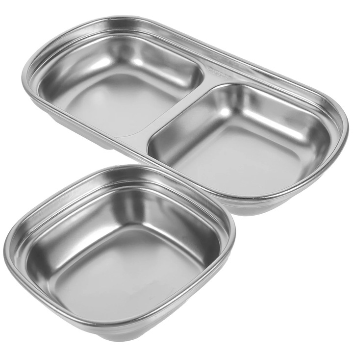 Set 2 boluri sos inox, 8x5.5x2.5cm si 15.5x8.5x2.5cm, argintiu