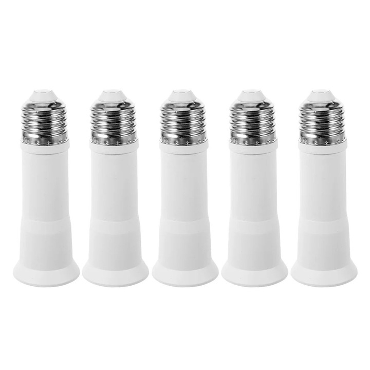 E27 izzófoglalat adapter, 5 darabos készlet, fehér, 11x4x1cm